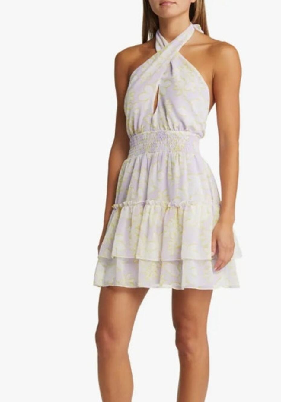 New ~ WAYF  ~ Mabel Floral Halter Neck Mini Dress Size L